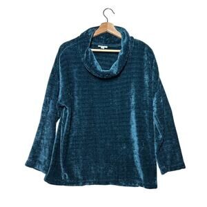 J. Jill Cowl Neck Soft Chenille Knit Pullover Sweater Teal Blue Green Sz M Warm